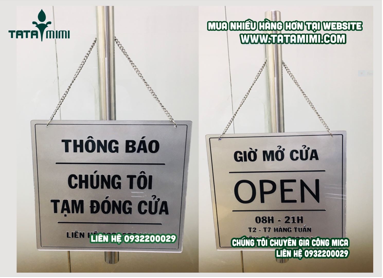 Biển open closed mica trắng