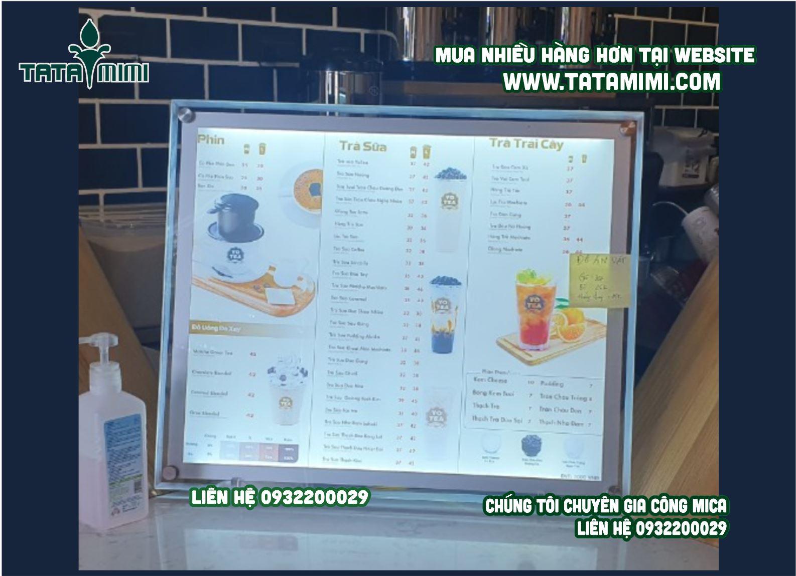 Bảng Menu thực đơn với thiết kế đèn led