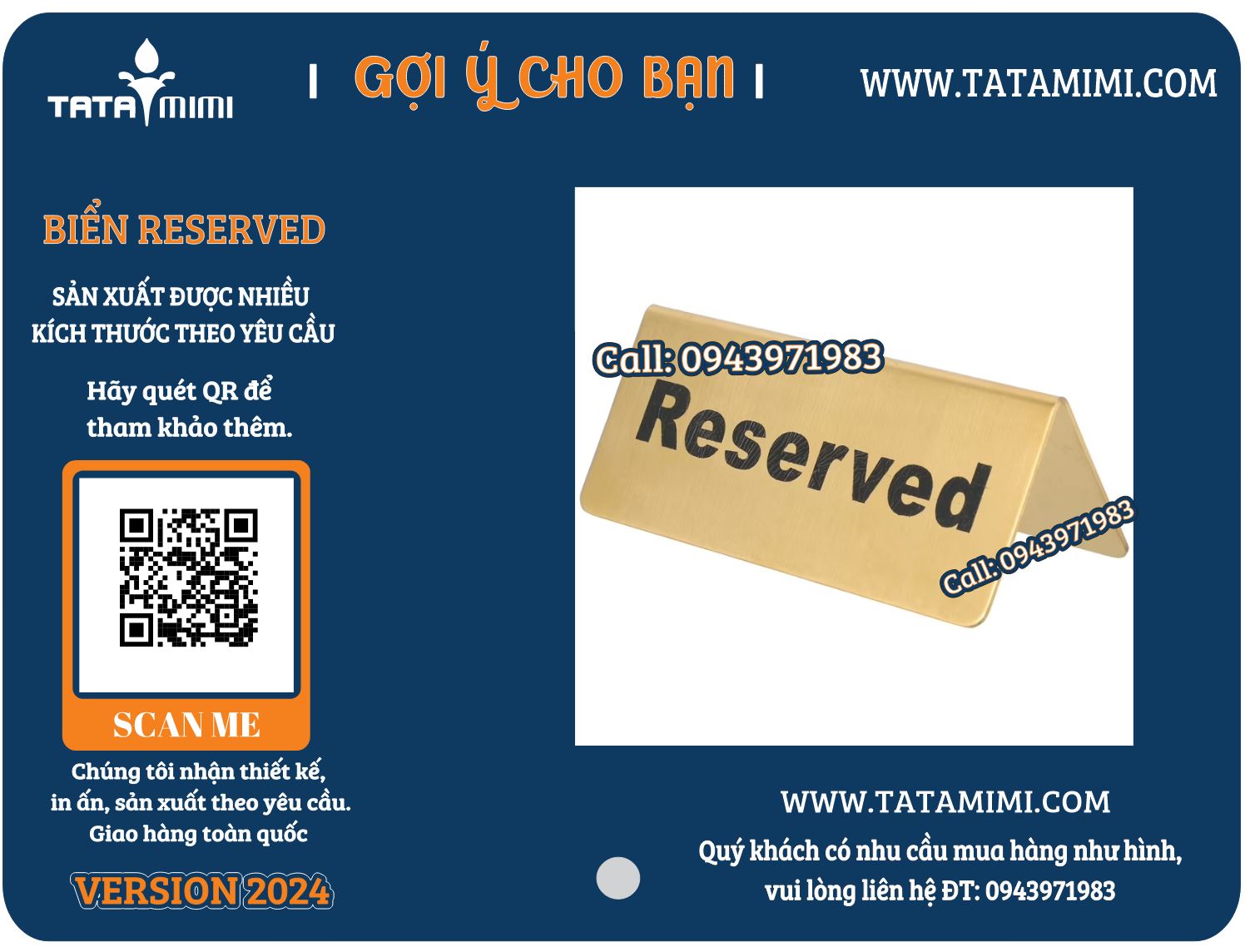 15 Mẫu Biển Reserved, Biển Đặt Bàn 