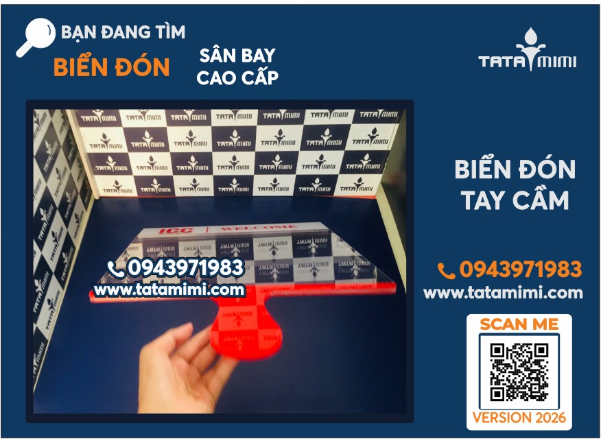 Biển đón sân bay mica màu đỏ nổi bật, in theo yêu cầu