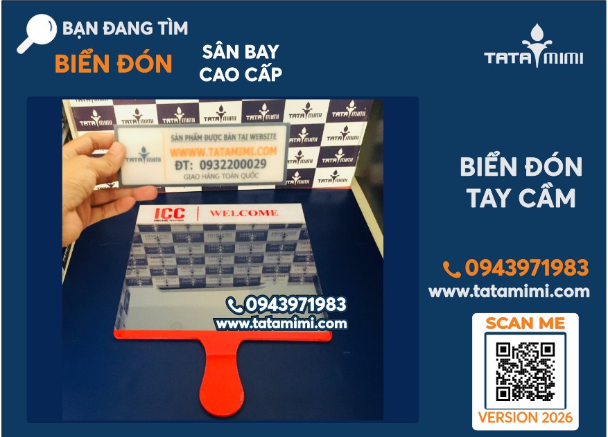Biển đón sân bay mica màu đỏ nổi bật, in theo yêu cầu