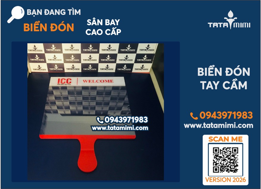 Biển đón sân bay A4 in logo mica có tay cầm theo yêu cầu