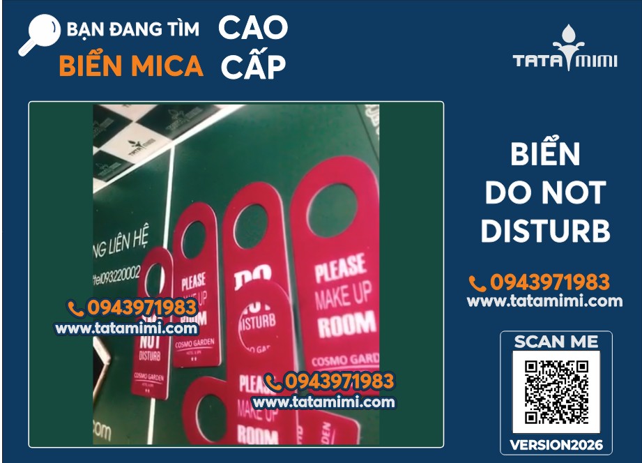 Biển Do Not Disturb mica màu tím 8x20cm – in UV 2 mặt, phụ kiện khách sạn cao cấp