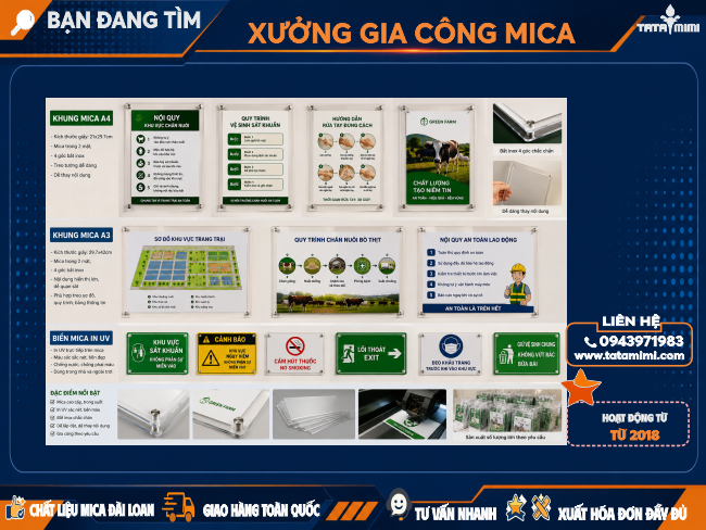Khung Mica A4, A3 Treo Tường Cho Công Ty Nuôi Bò Giá Bao Nhiêu?