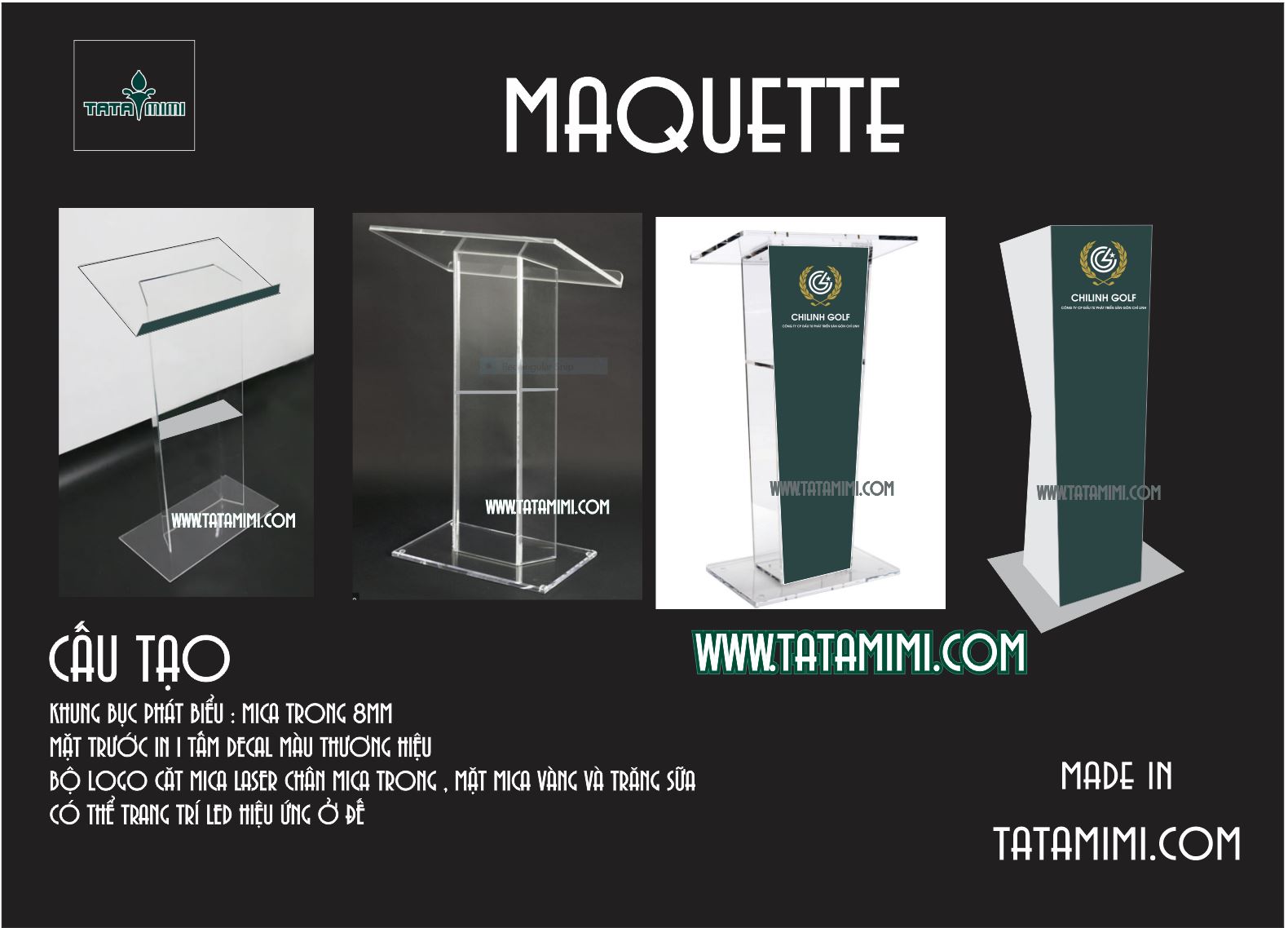 Bục phát biểu mica logo được in decal
