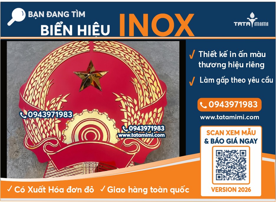 Lắp đặt quốc huy inox 304 chuẩn kỹ thuật – thi công an toàn, đúng vị trí công trình