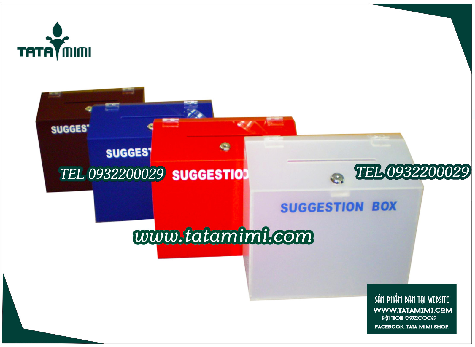 Thùng từ mica các màu có ổ khóa gắn liền
