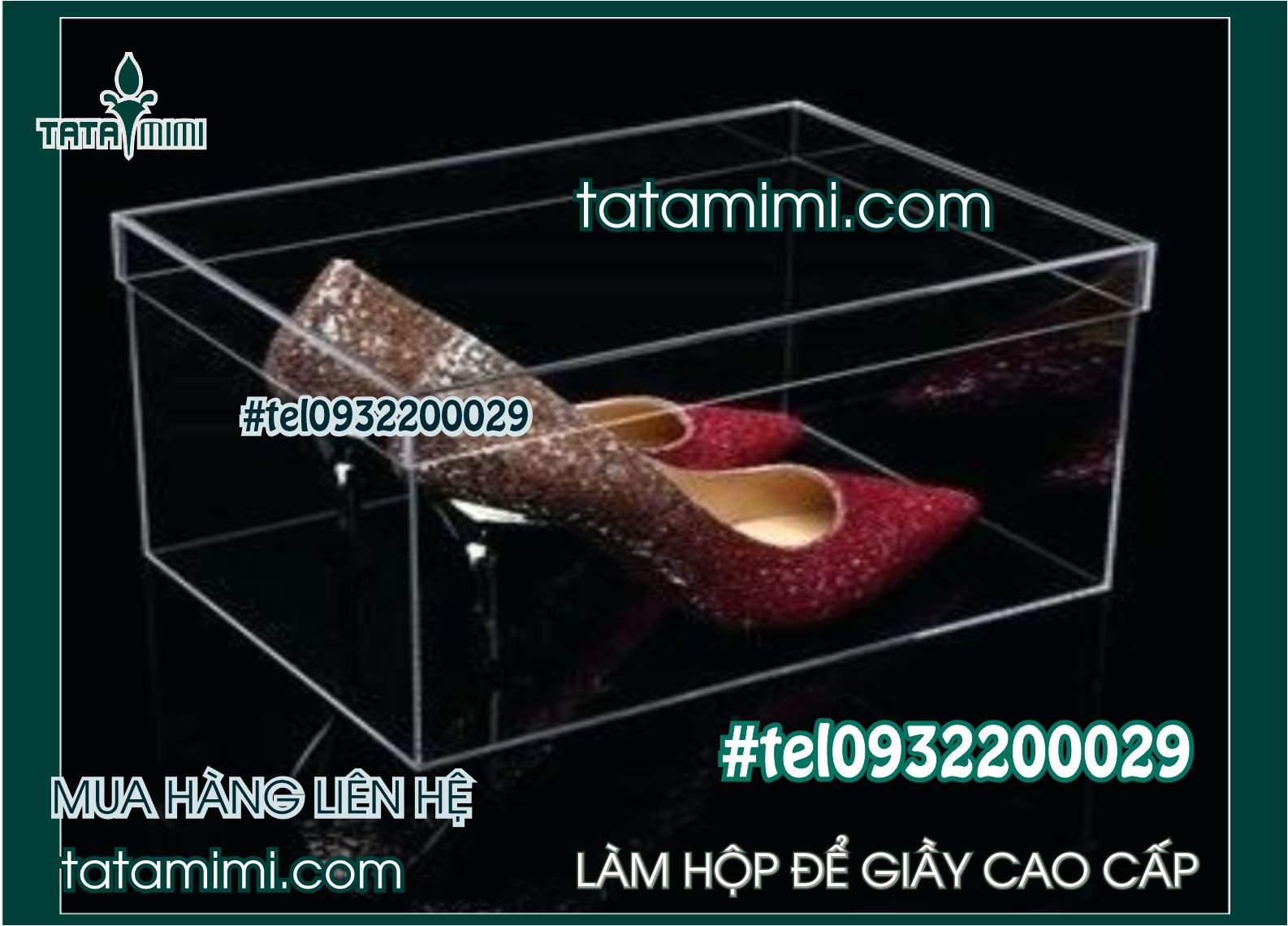 Hộp bằng mica và đế gỗ