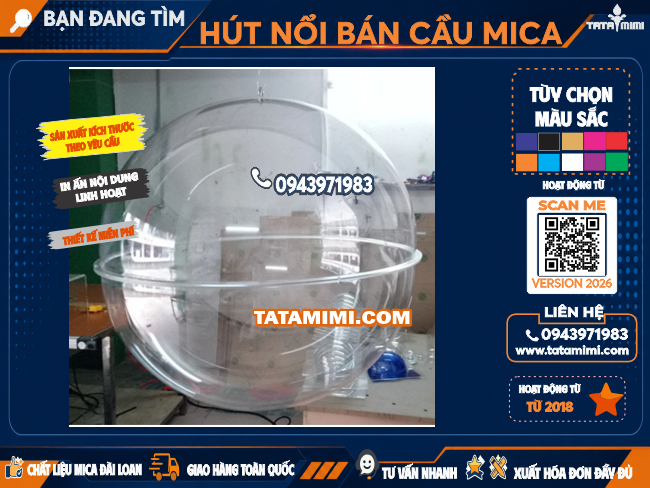 Gia Công Quả Cầu Hút Nổi Mica Đường Kính 65cm