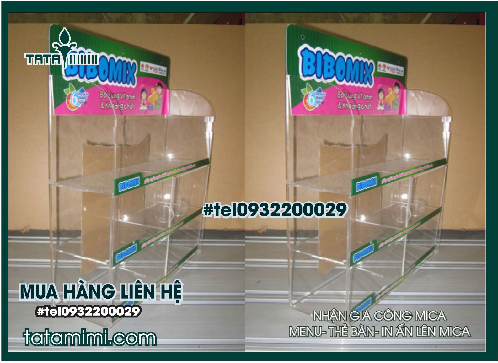 Kệ trưng bày thuốc để bàn logo in decal