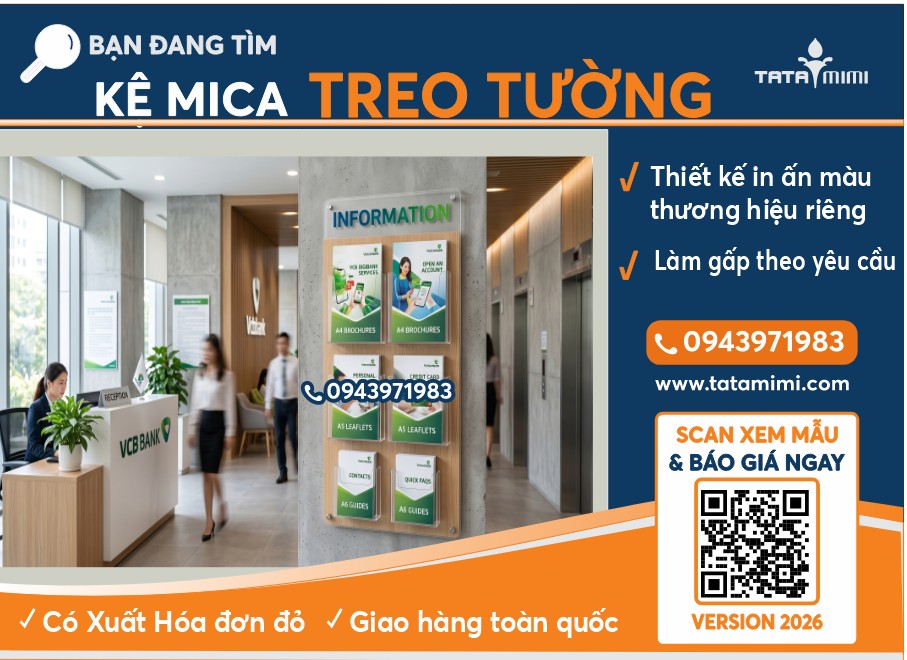 Kệ Tờ Rơi Vietcombank: Mẫu Kệ Mica A4, A6 & Card Visit Sang Trọng