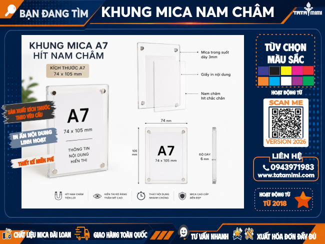 Khung mica hít nam châm A7?