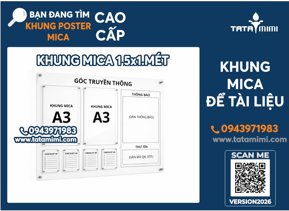 Khung mica treo tường bắt ốc inox – giải pháp nâng tầm không gian doanh nghiệp