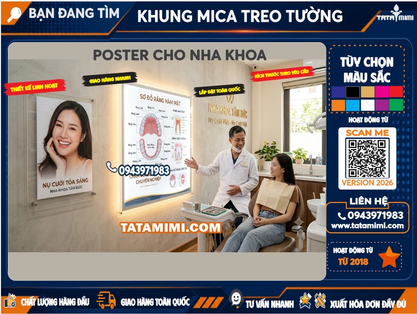 Khung Mica Treo Sơ Đồ Trong Phòng Khám Nha Khoa Hiện Đại