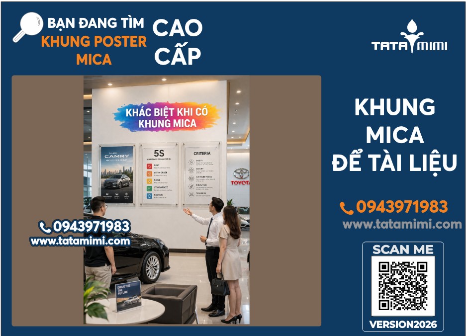 Khung mica treo tường bắt ốc inox – giải pháp nâng tầm không gian doanh nghiệp