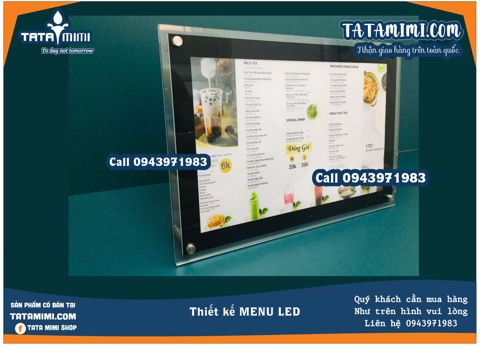 Biển menu Led quán trà sữa A3