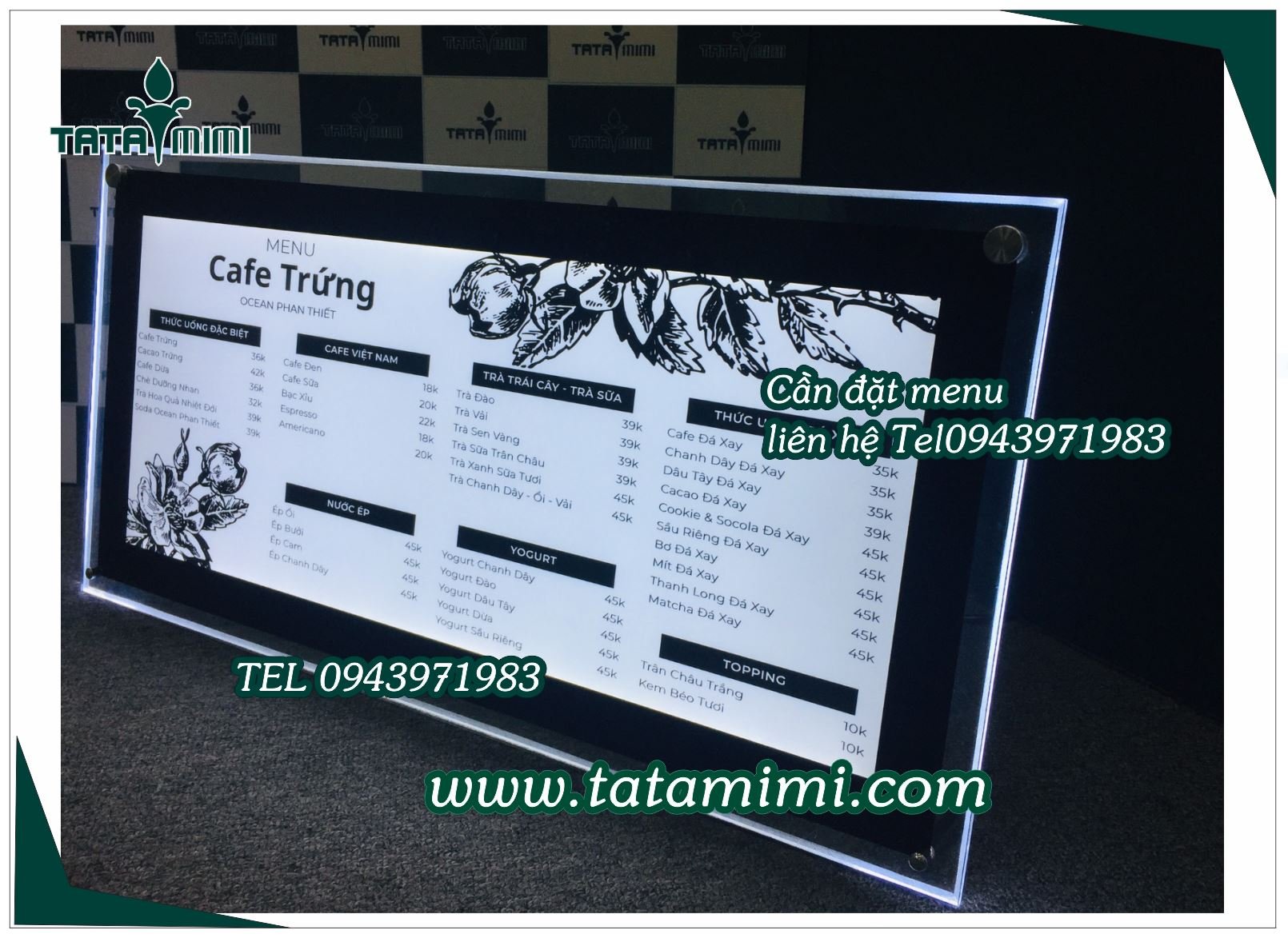 Bảng menu led chứa nội dung đồ ăn đồ uống