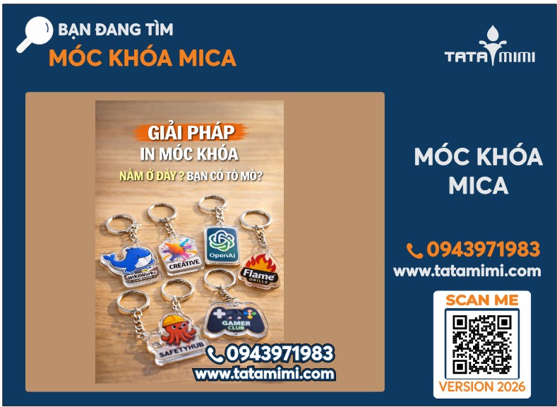 Móc khóa mica in UV 2 mặt cắt theo mọi hình dạng