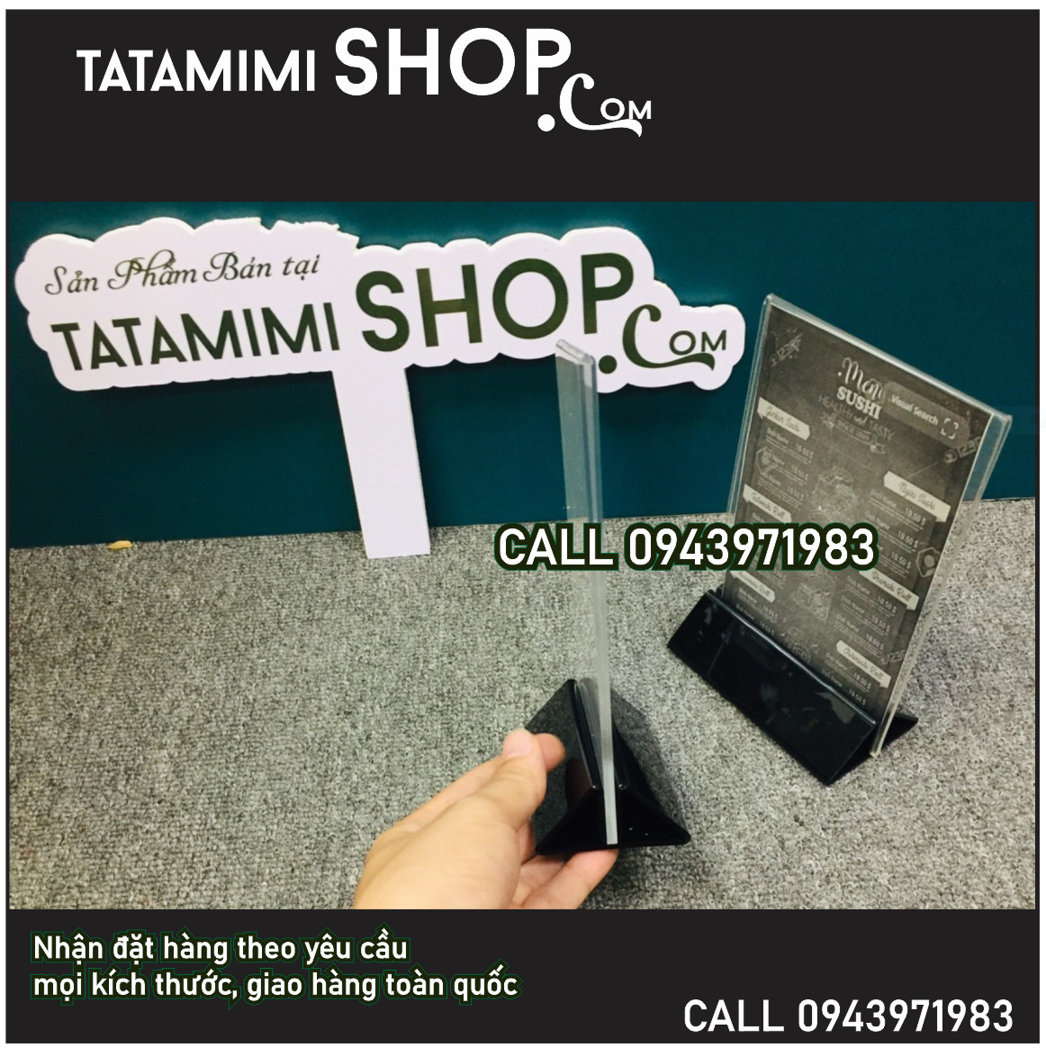 Kệ mica để bàn đế đen tháo rời 
