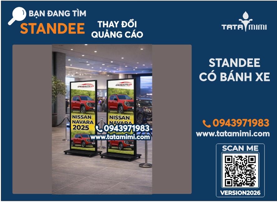 Standee quảng cáo khung nhôm có bánh xe