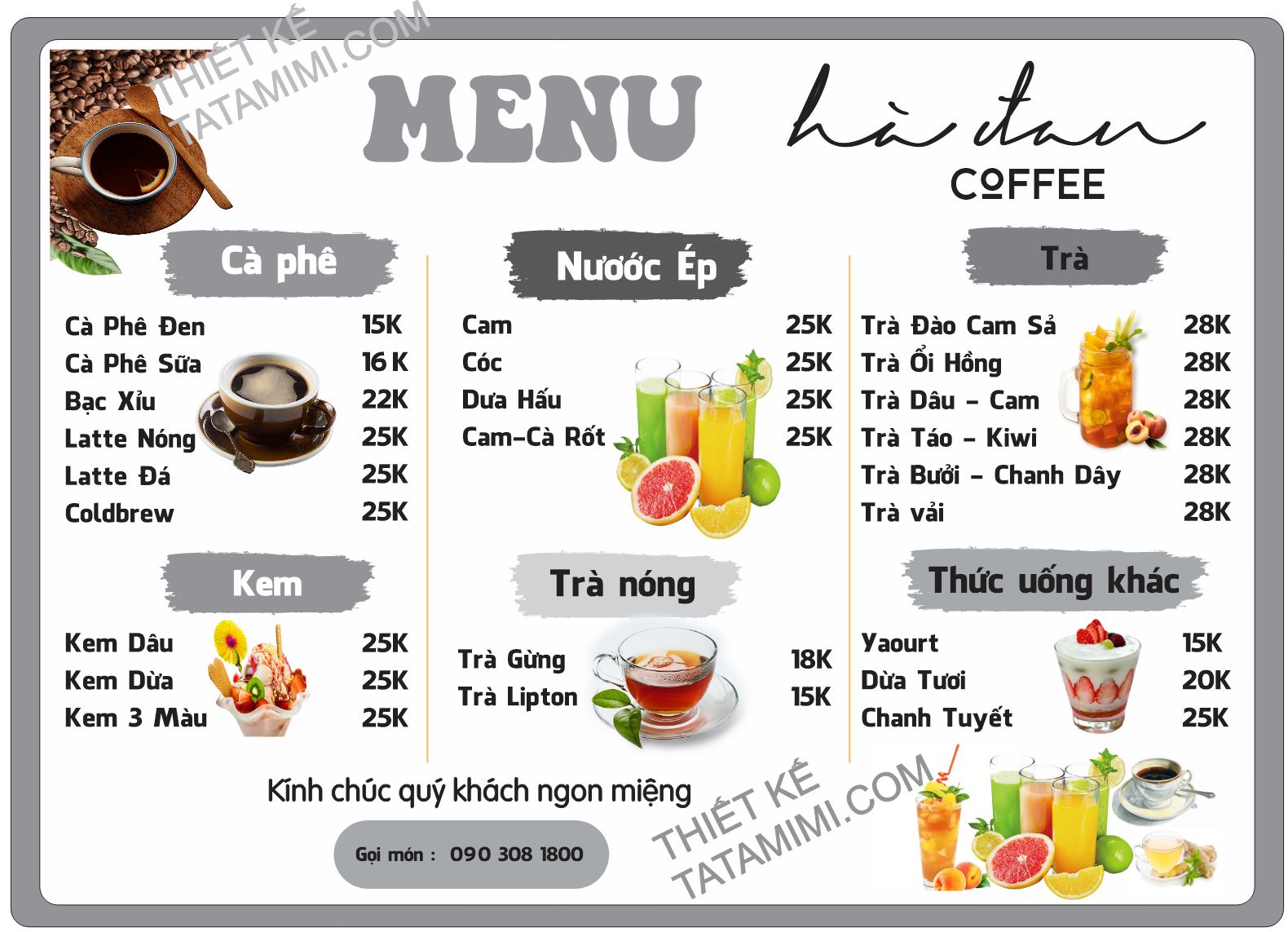 Biển menu có loại đèn và không đèn