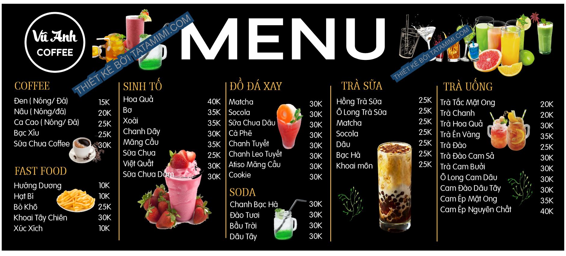 Biển menu có loại đèn và không đèn
