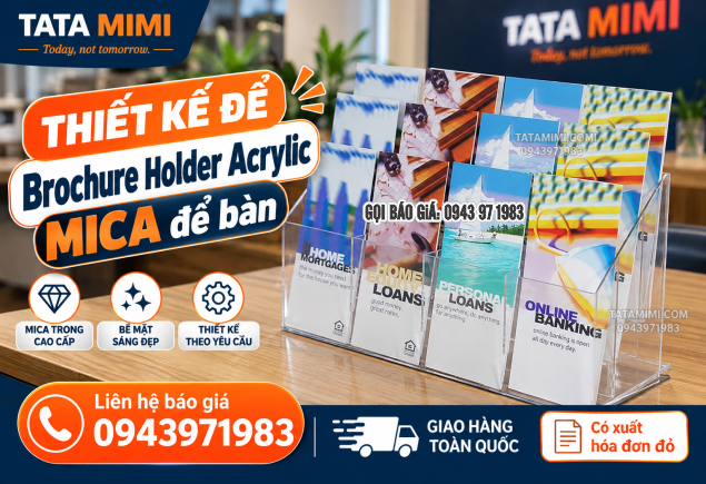 Mica Brochure Để Bàn A4 gập 3