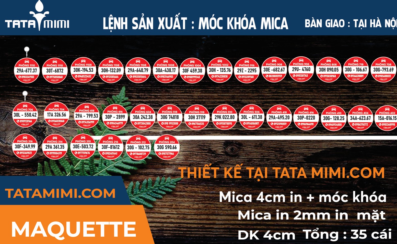 In móc khóa xe ô tô biển số và số điện thoại theo yêu cầu