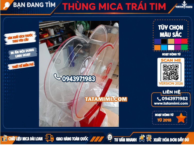 Thùng mica trái tim 