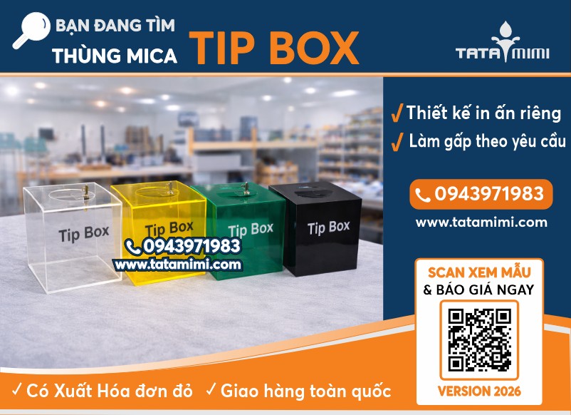 Thùng tip mica để bàn, treo tường có khóa, nhận làm theo yêu cầu