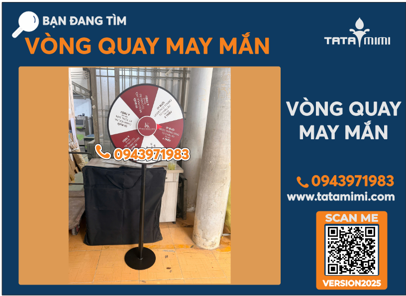 Vòng Quay May Mắn 80cm Cao 1m6 Mica Đen Dán Decal – Gia Công Theo Yêu Cầu