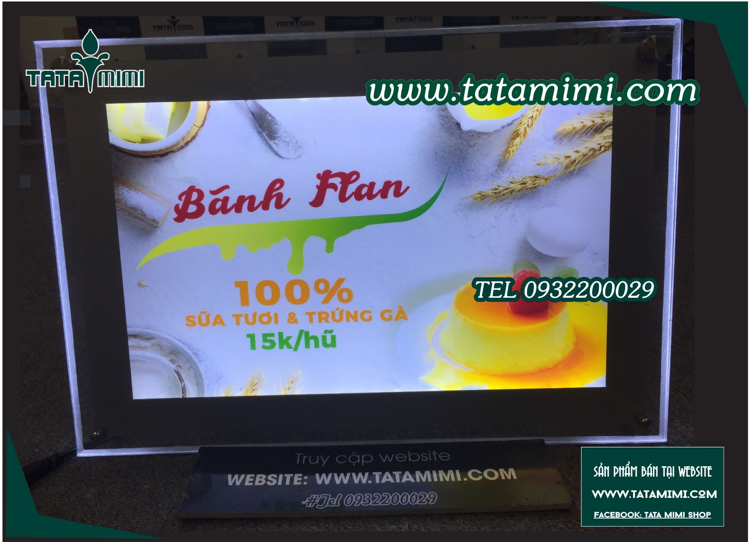 Biển menu led hiệu bánh flan