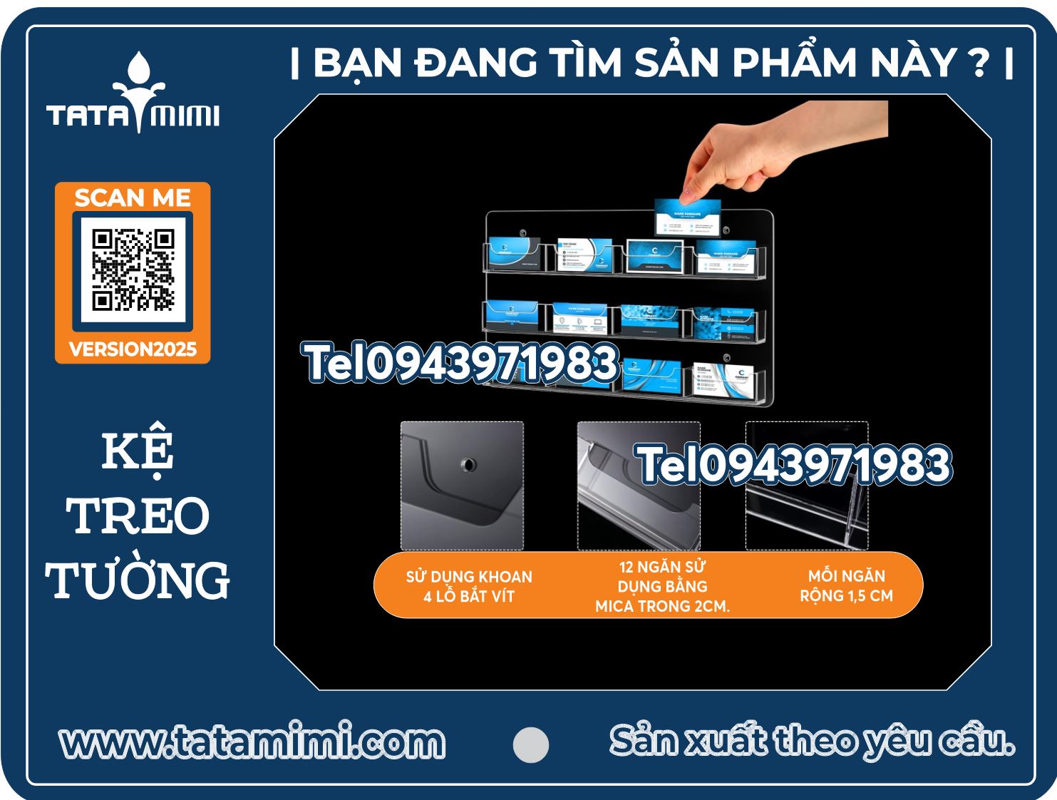Kệ mica treo tường đựng card visit 3x4 ô tiện lợi (12 ô sử dụng)