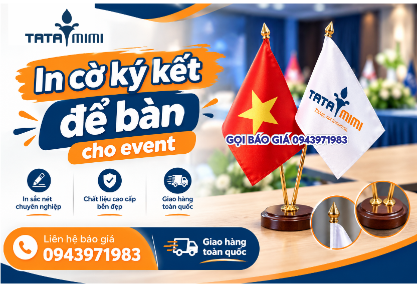 Thiết kế cờ để bàn cho sự kiện, event chuyên nghiệp