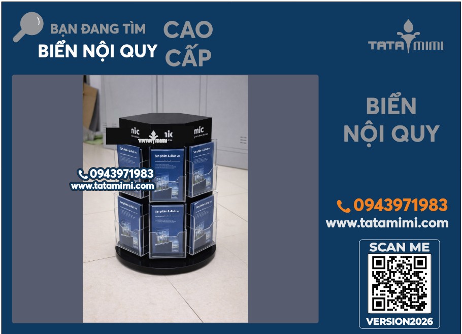 Kệ Mica Brochure Xoay 6 Mặt A4 Gập 3