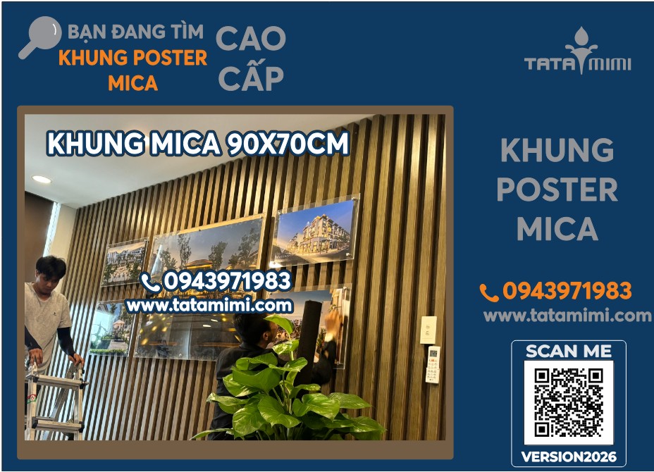 Khung mica treo tường poster 90x70cm cho không gian chuyên nghiệp