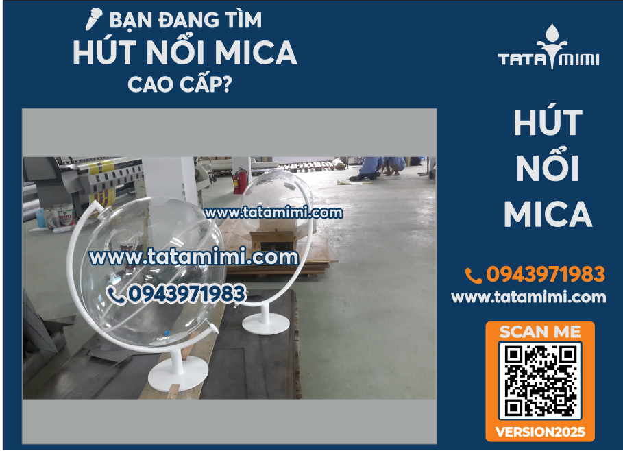 Hút Nổi Mica Lồng Cầu 55cm – 2 Nửa Quả Cầu Kết Hợp Vòng Sắt