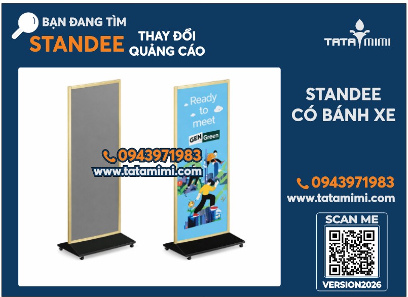 Standee quảng cáo khung nhôm có bánh xe