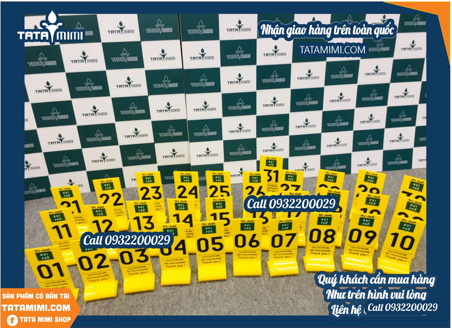 Thẻ bàn mica vàng chanh uốn sang trọng