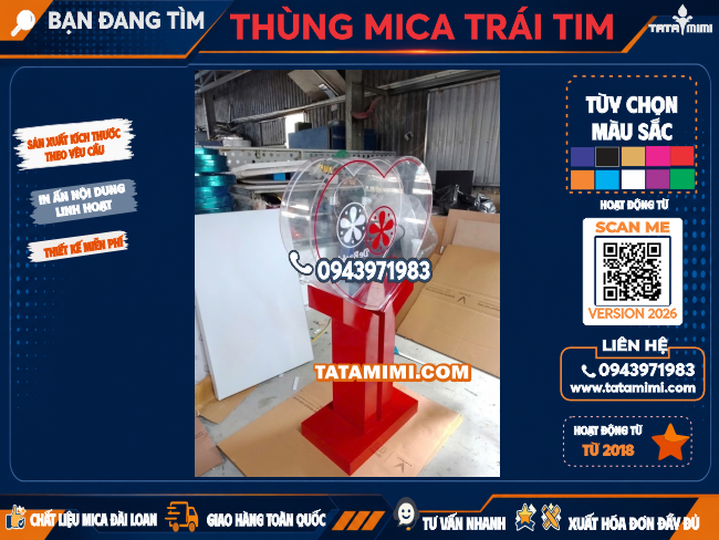 Thùng mica trái tim 1.2 mét
