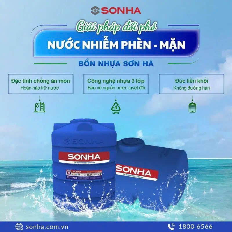 Bồn nhựa Sơn Hà phù hợp với nhiều nguồn nước nhiễm phèn, nhiễm mặn