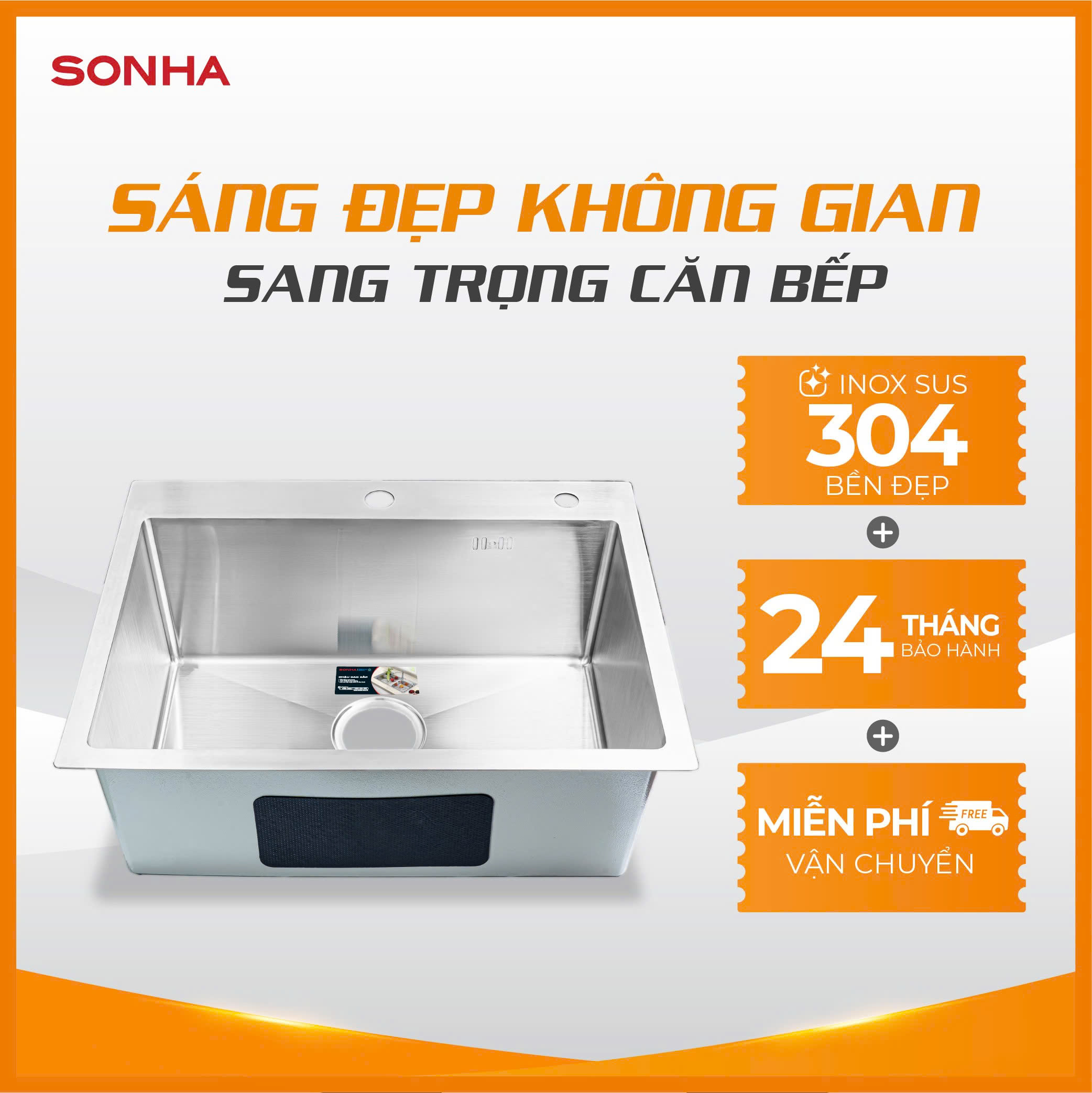 Chậu inox cao cấp Sơn Hà Luxury Handmade 1 hố