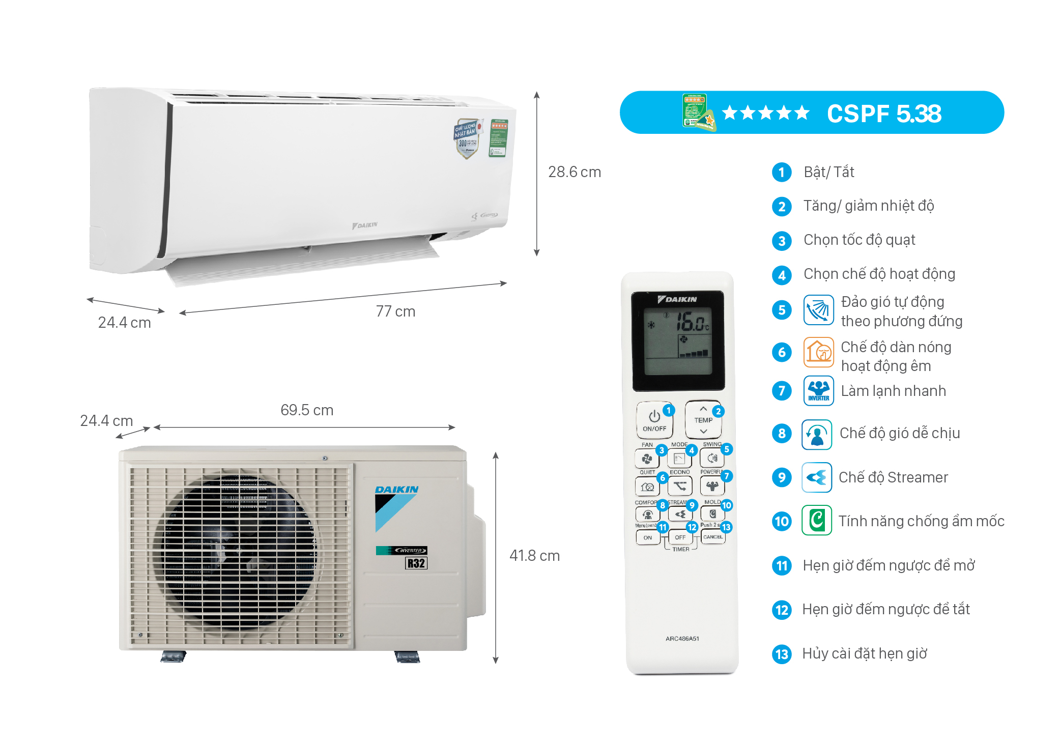 Điều hòa Daikin Inverter 18000Btu 1 chiều FTKF50XVMV Mới 2023
