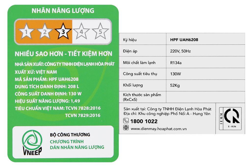 Tủ đông đứng Hòa Phát 208 Lít HPF UAH6208