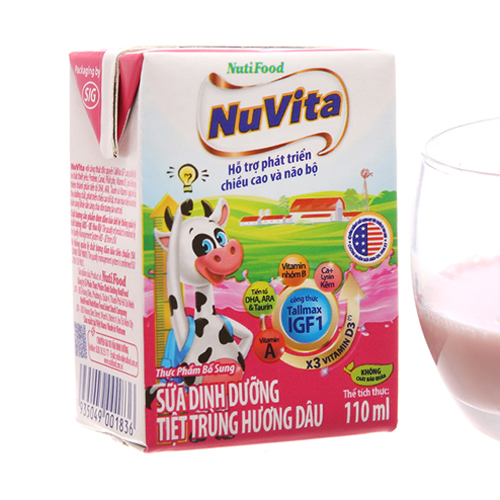 Sữa dinh dưỡng tiệt trùng hương Dâu Nuvita 110ml (4 hộp)