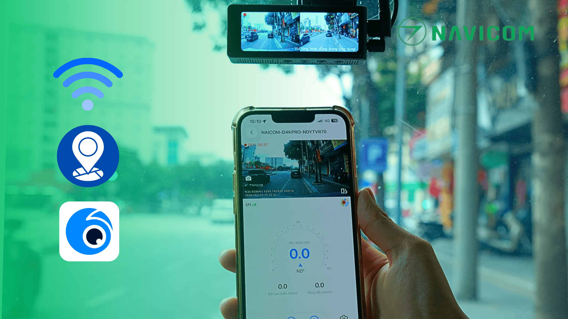 Camera hanh trinh NAVICOM D4K Pro ho tro ket noi vơi dien thoai, GPS va WIFI