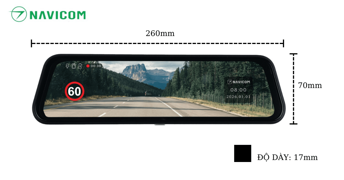 Camera hành trình gương ô tô NAVICOM G96 - 4K, Kết nối Wifi, GPS