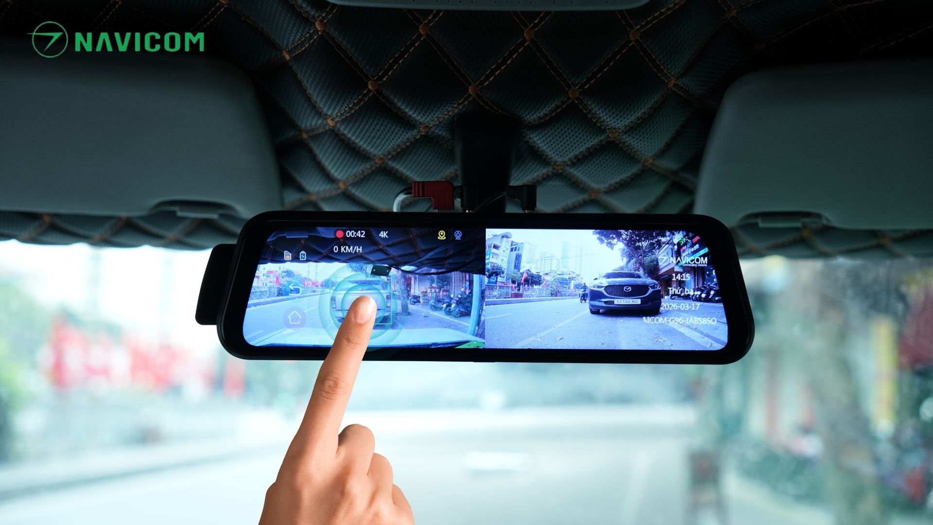 Camera hành trình gương ô tô NAVICOM G96 - 4K, Kết nối Wifi, GPS