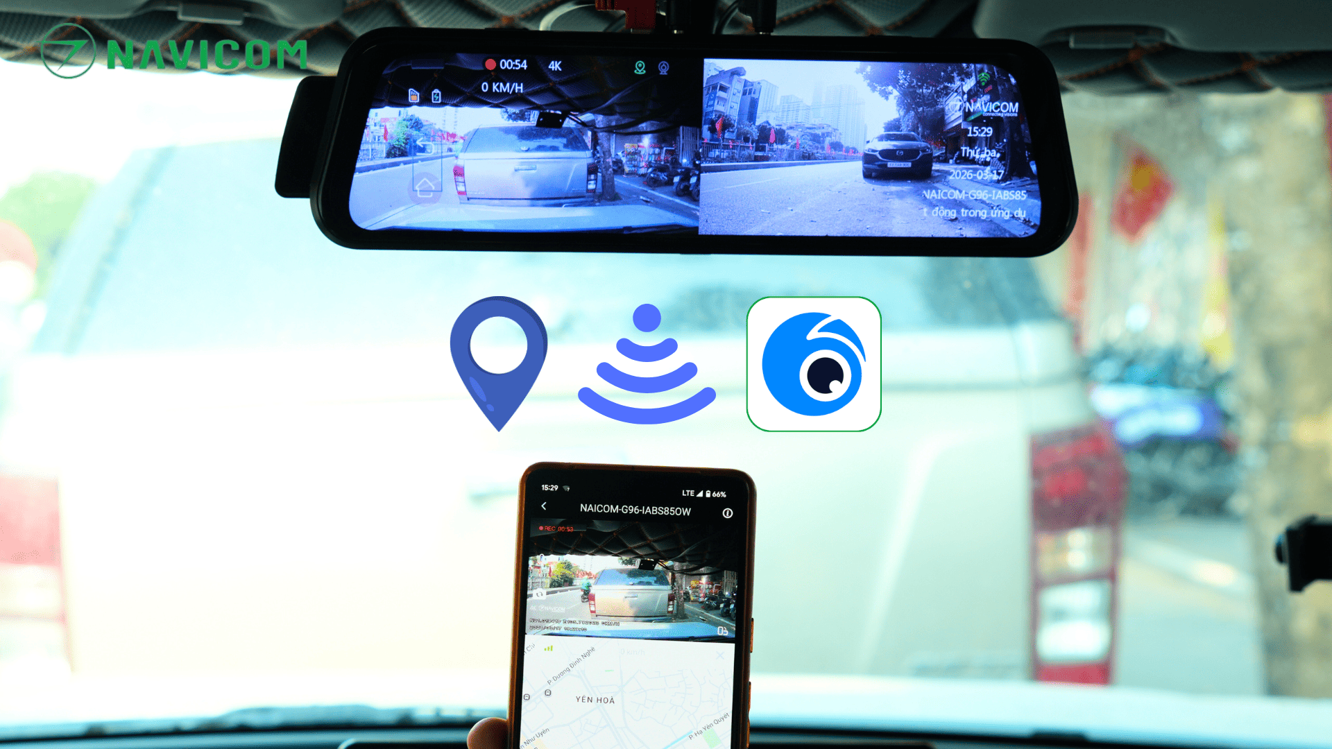 Camera hành trình gương ô tô NAVICOM G96 - 4K, Kết nối Wifi, GPS