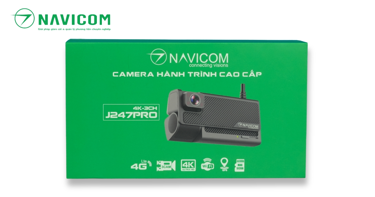 Camera hành trình 4K ghi hình 3 kênh trước trong cabin và sau xe NAVICOM J247pro4K-3CH